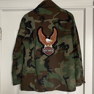 Custom Vintage army camouflage jacket, Harley Davidson, Unisex